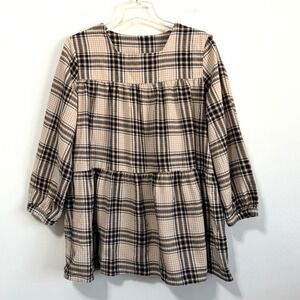 Mordenmiss Top XL Babydoll Flannel Plaid‎ 3/4 Sleeve Shirt Boho Trendy Popover